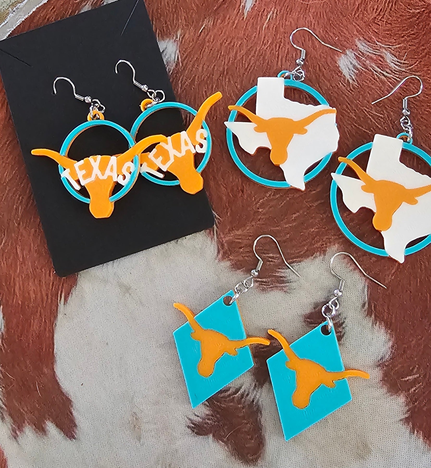 3D Print Set of 3 Pair Texas Longhorn Cowgirl Western Earrings Made in America