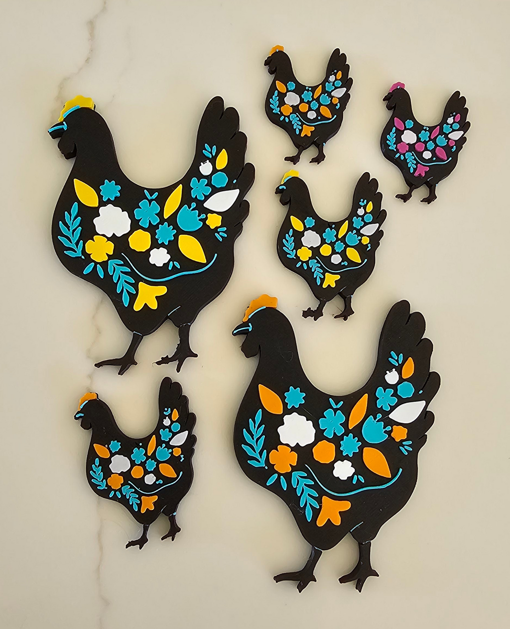 3d Talavera Chicken Floral Hat Pin or Magnet Made in America
