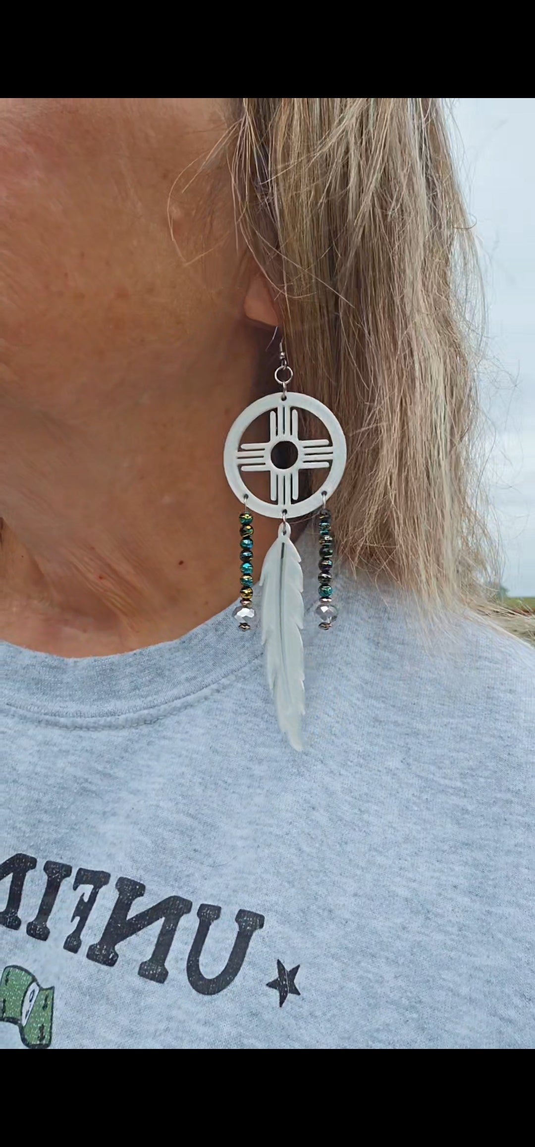 3D print Lightweight New Mexico Zia Feather Dream Catcher Earrings Made in America