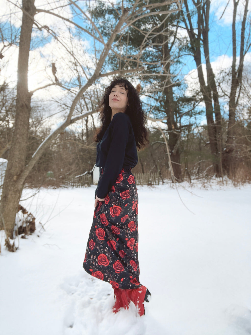 Colores de Mexico Romantic Red Roses Midi Skirt