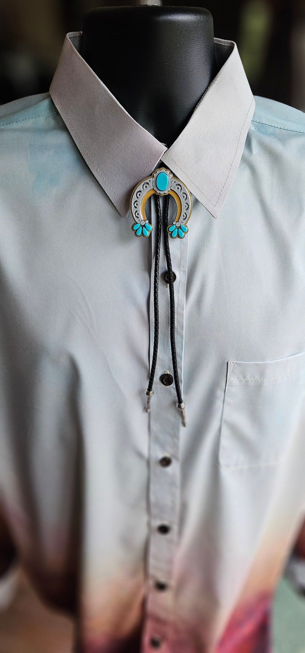 Baha Ranch Silver Gold Turquoise Naja 3D Inlay Bolo Made in America