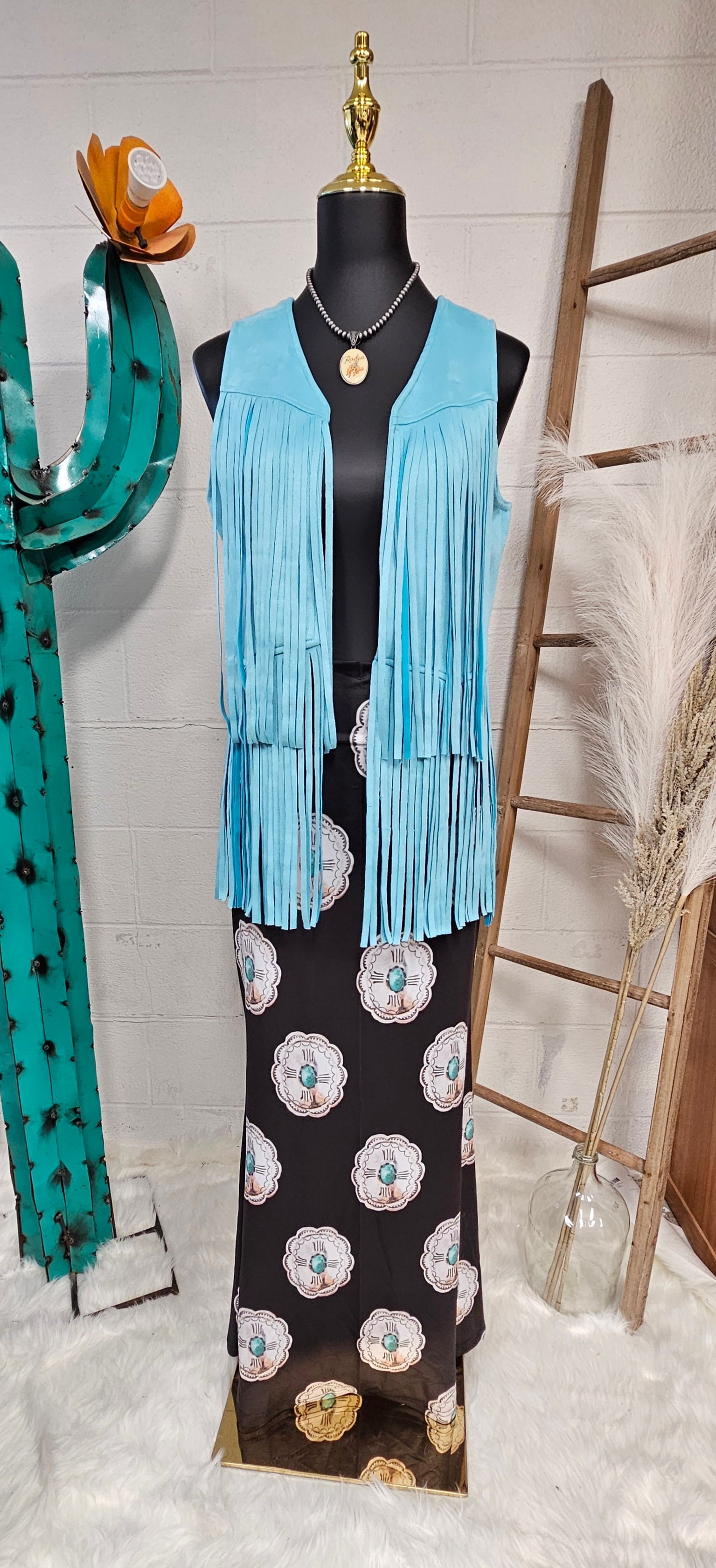 Turquoise Silver Concho Maxi Skirt