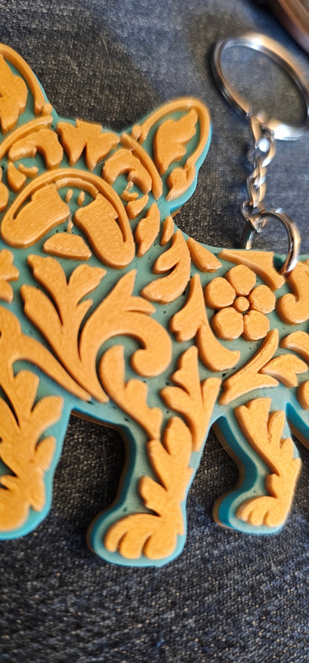 3D Print Frenchie French Bulldog Tooled Keychain Made in America