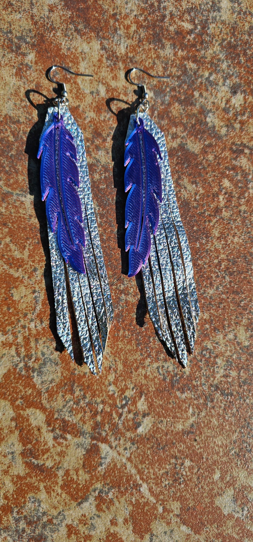 3D Printed Feather Leather Fringe Earrings Made in America