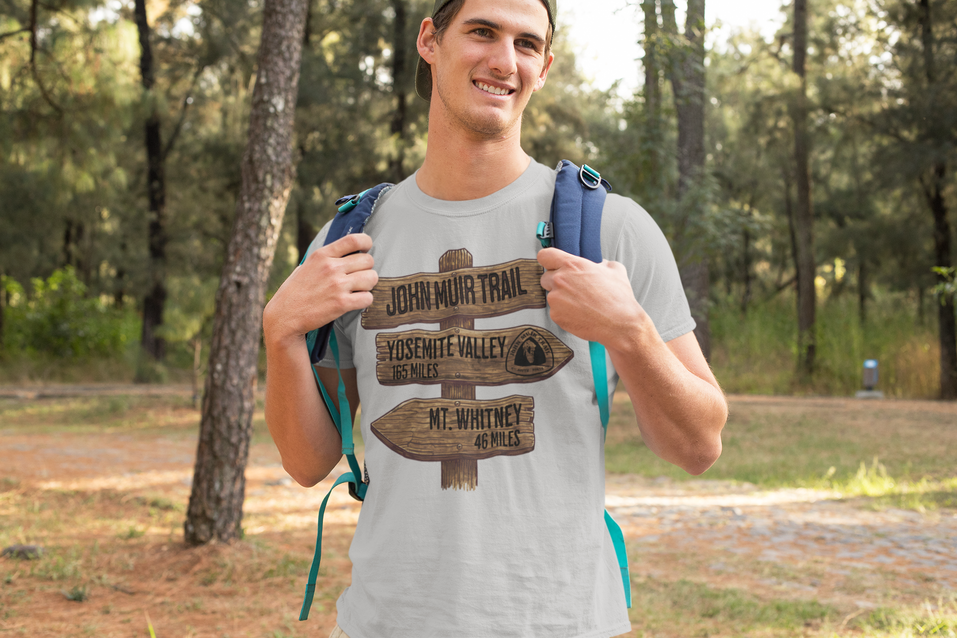 John Muir Trail Unisex Fit Soft T-Shirt Wood Sign 211 Miles