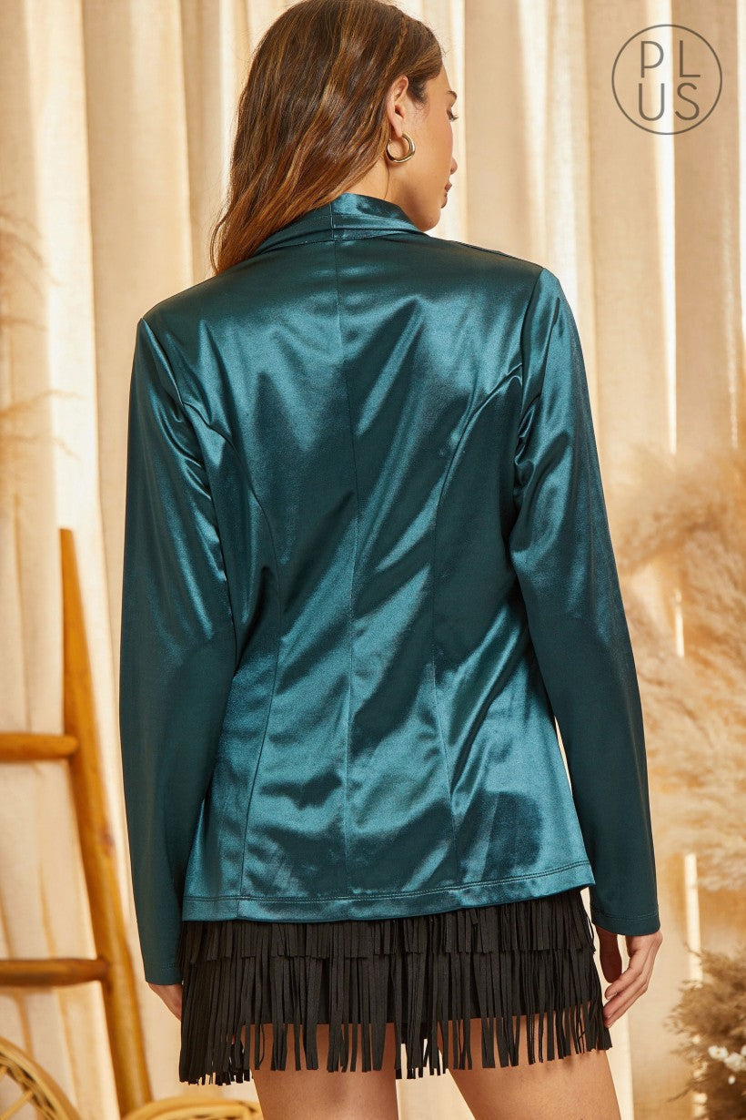 Teal Satin Blazer Plus Size